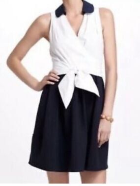 Anthropologie Leifnotes Cotton Mini Dress White Navy Sleeveless Pockets Sz 4 NWT